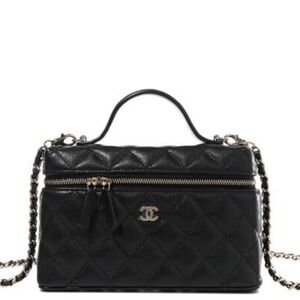 New in Box! Rare CHANEL CC SLIM VANITY CASE 26P QUILTED GOATSKIN Leather Fullset